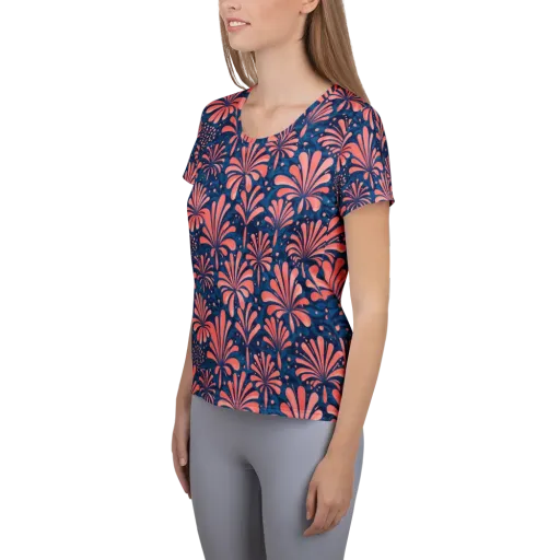 Coral Bloom Cascade on a Women's Athletic T-Shirt