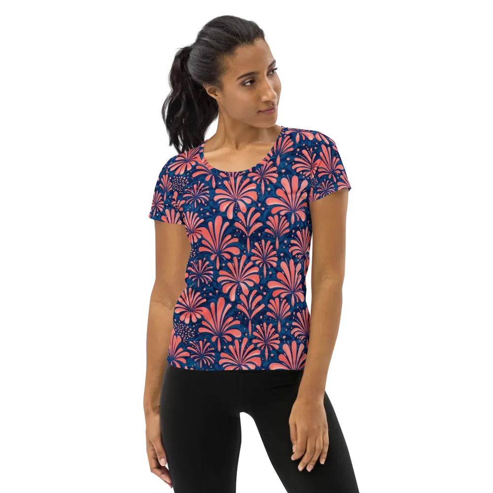 Coral Bloom Cascade on Women's Athletic T-Shirt — Front