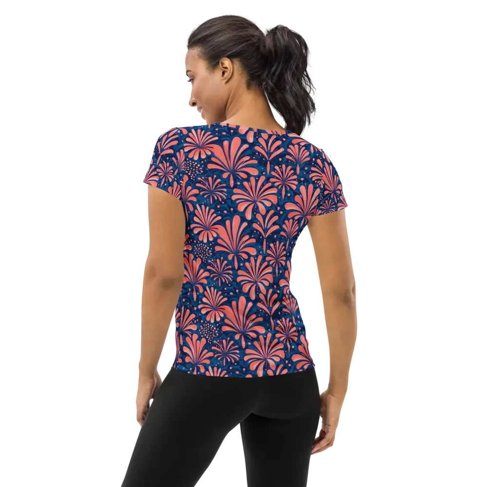 Coral Bloom Cascade on Women's Athletic T-Shirt — Back