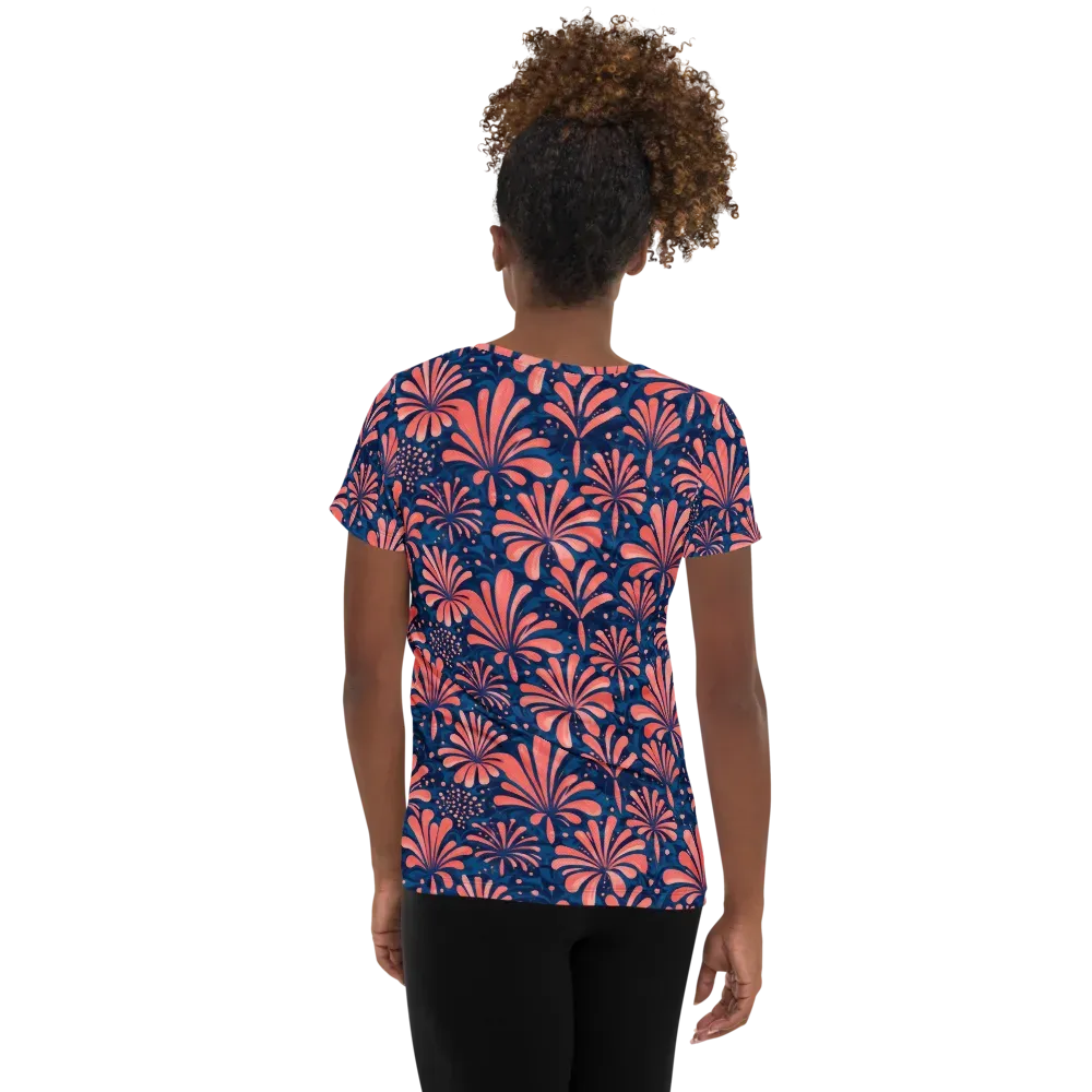 Coral Bloom Cascade on Women's Athletic T-Shirt — Back