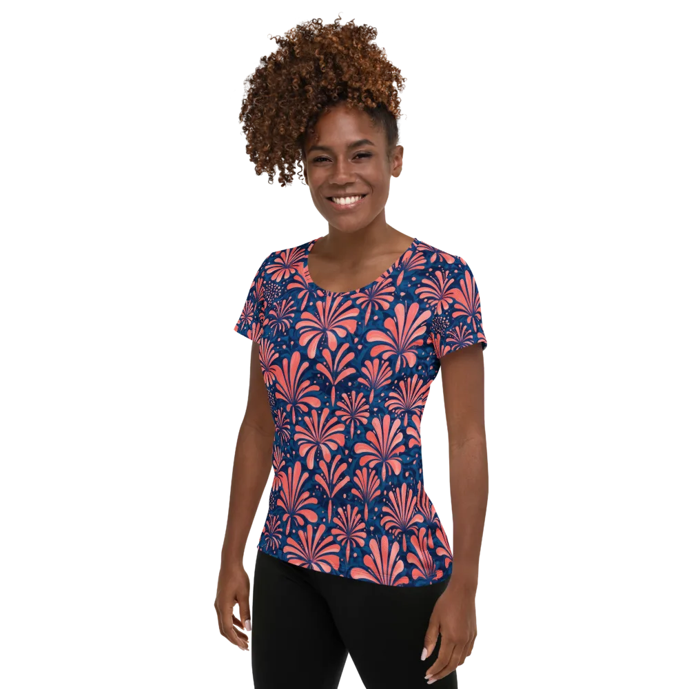 Coral Bloom Cascade on Women's Athletic T-Shirt — Left
