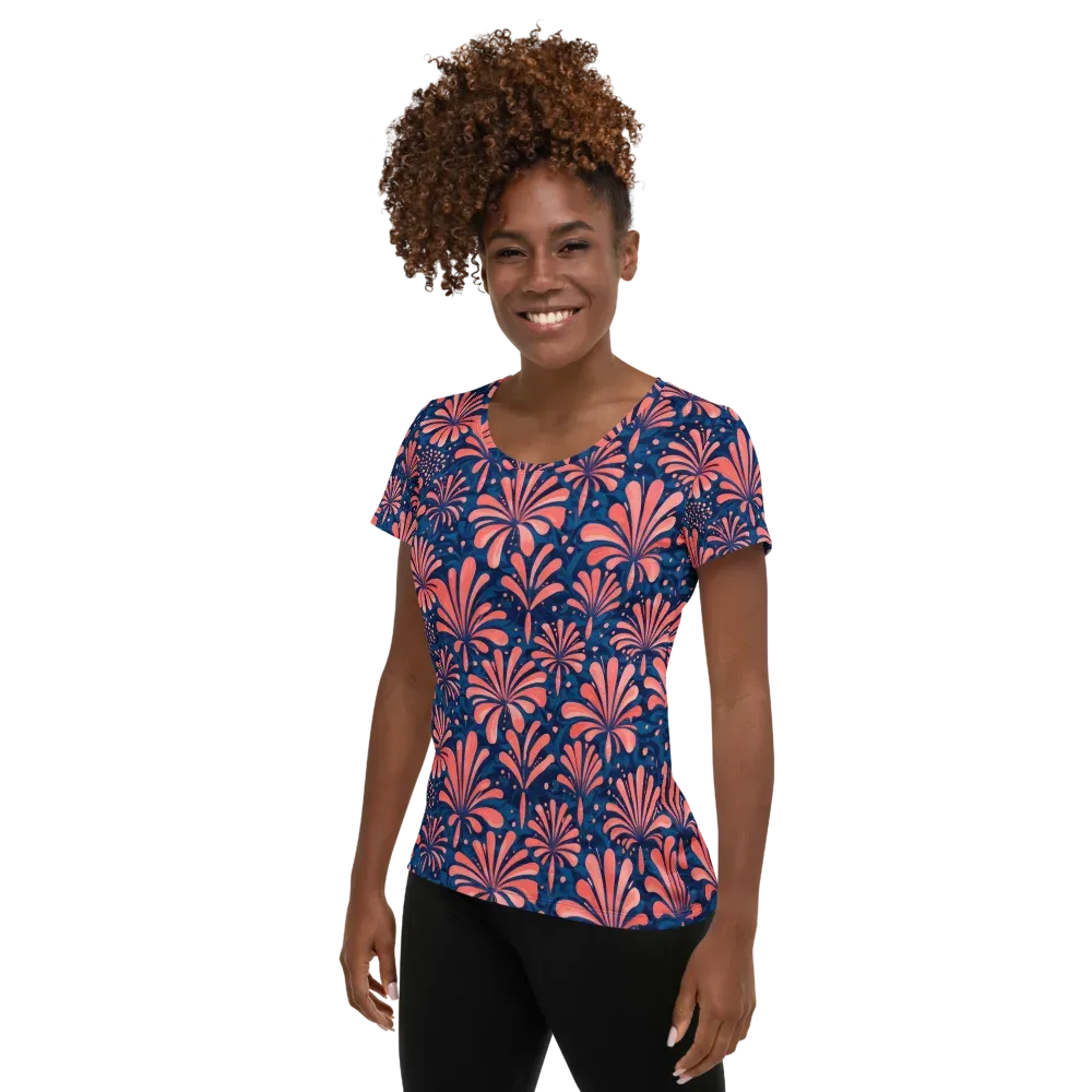 Coral Bloom Cascade on Women's Athletic T-Shirt — Left