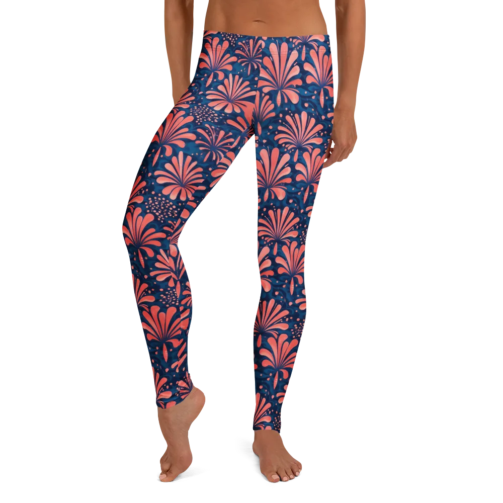 Coral Bloom Cascade on Leggings — Front