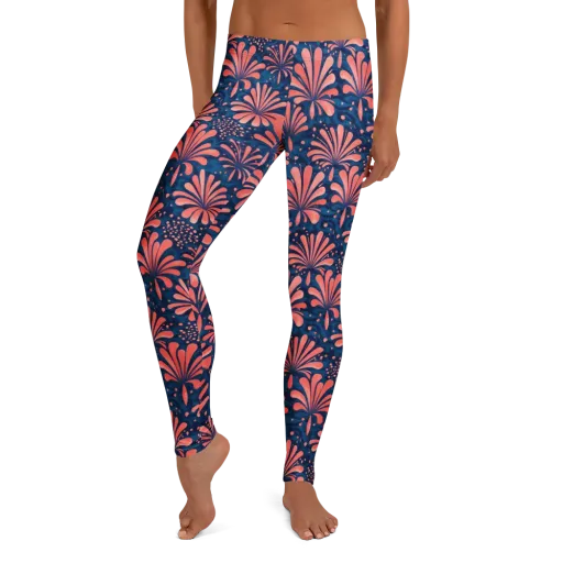 Coral Bloom Cascade on a Leggings