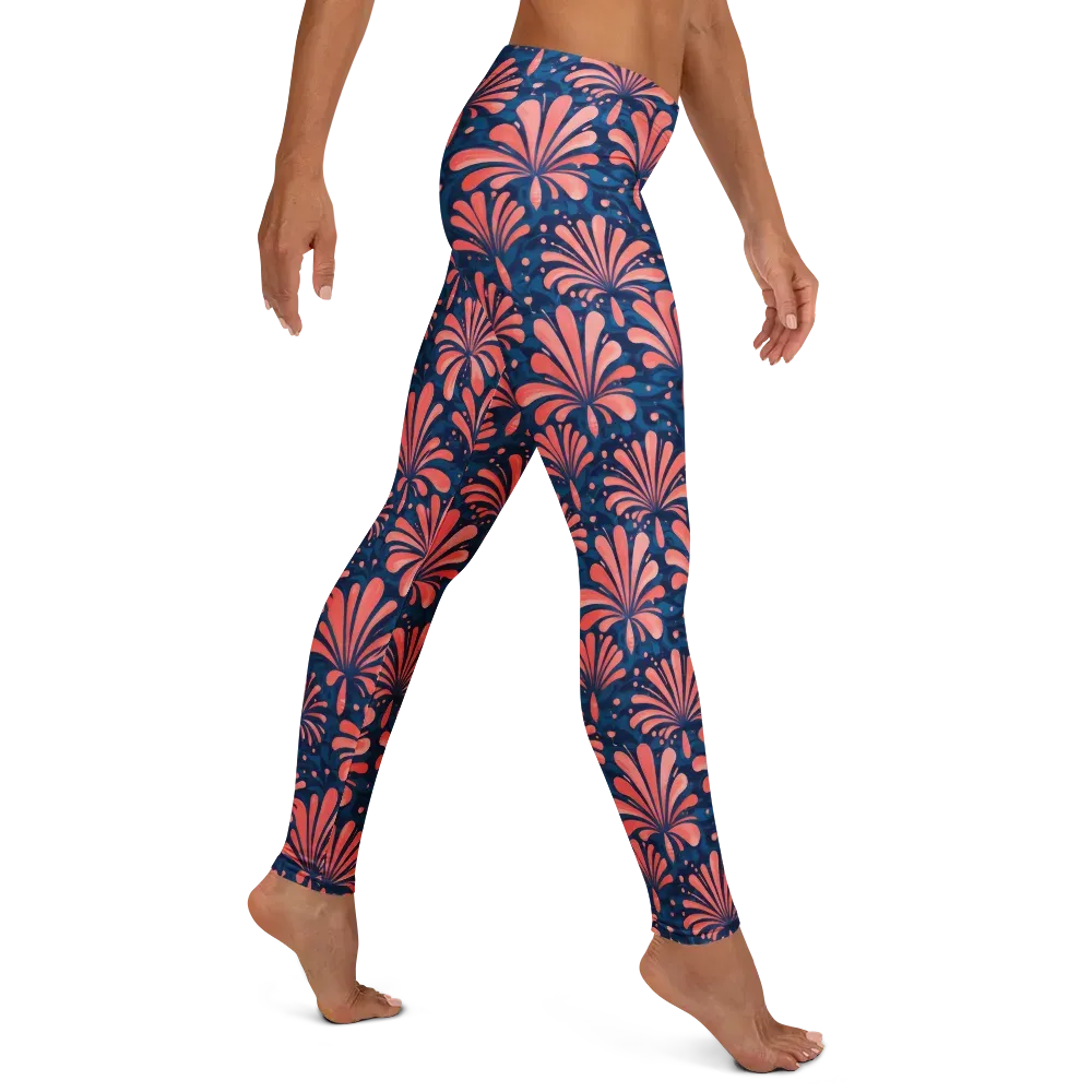 Coral Bloom Cascade on Leggings — Right