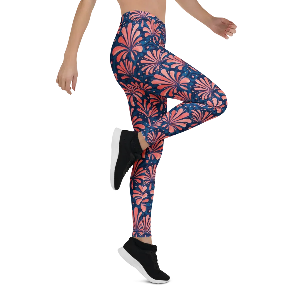 Coral Bloom Cascade on Leggings — Right