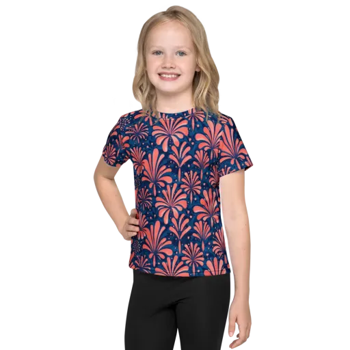 Coral Bloom Cascade on a Kids Crew Neck T-Shirt