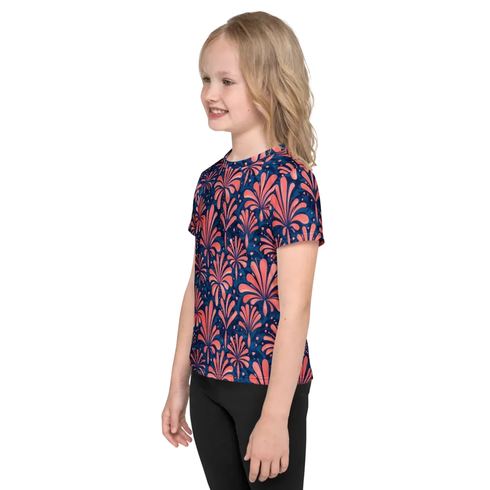 Coral Bloom Cascade on Kids Crew Neck T-Shirt — Left