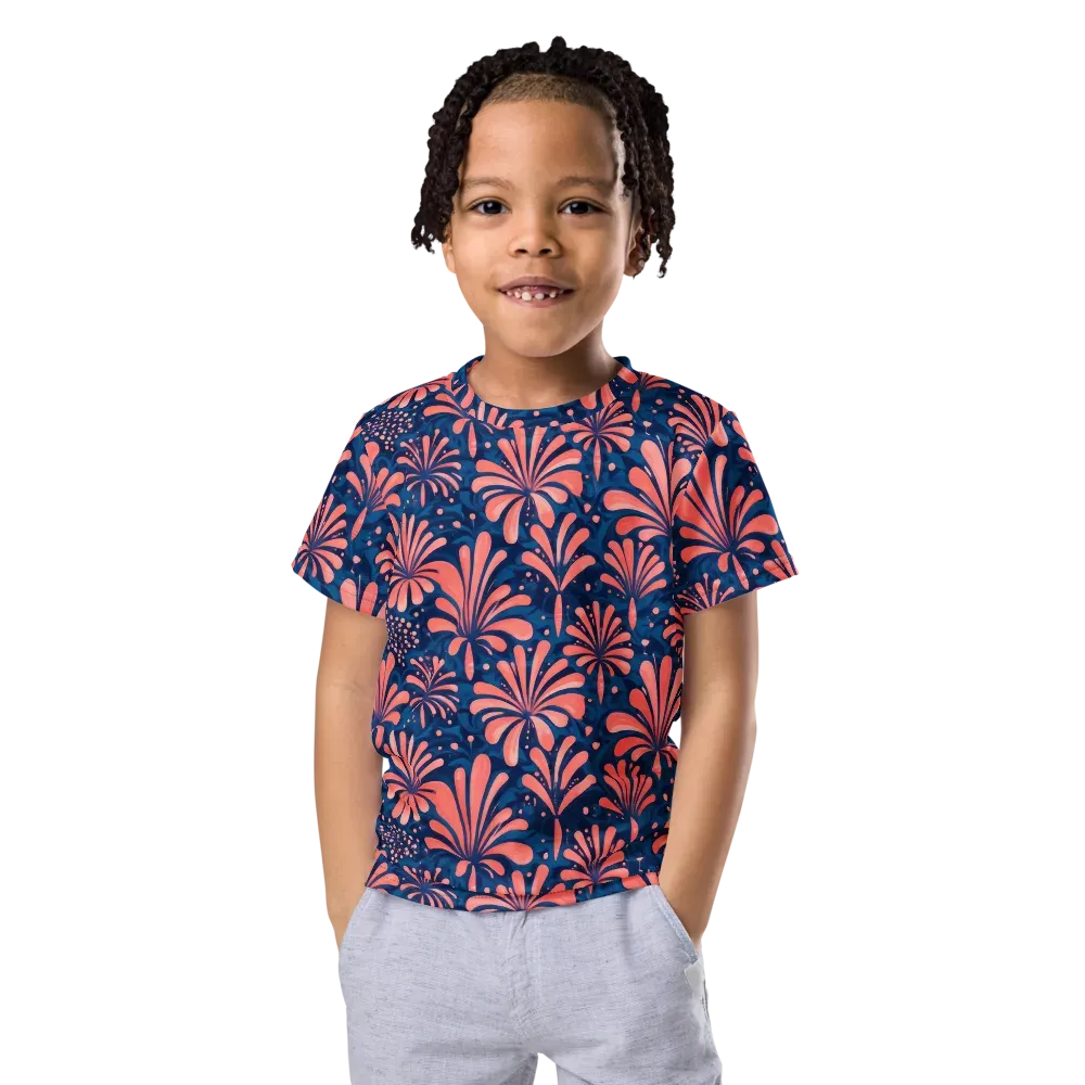 Coral Bloom Cascade on Kids Crew Neck T-Shirt — Front