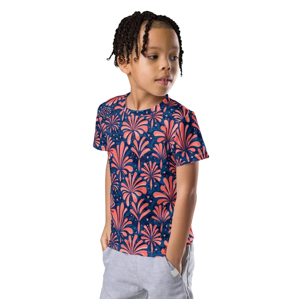 Coral Bloom Cascade on Kids Crew Neck T-Shirt — Left Front