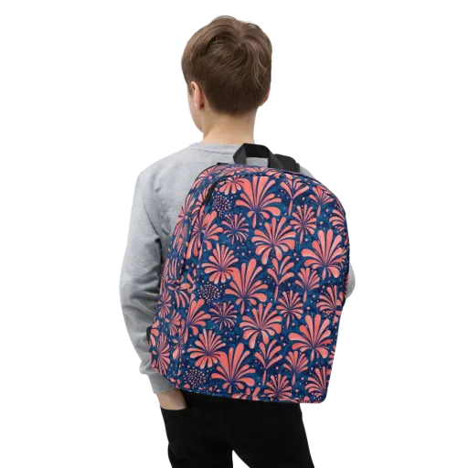 Coral Bloom Cascade Minimalist Backpack on model