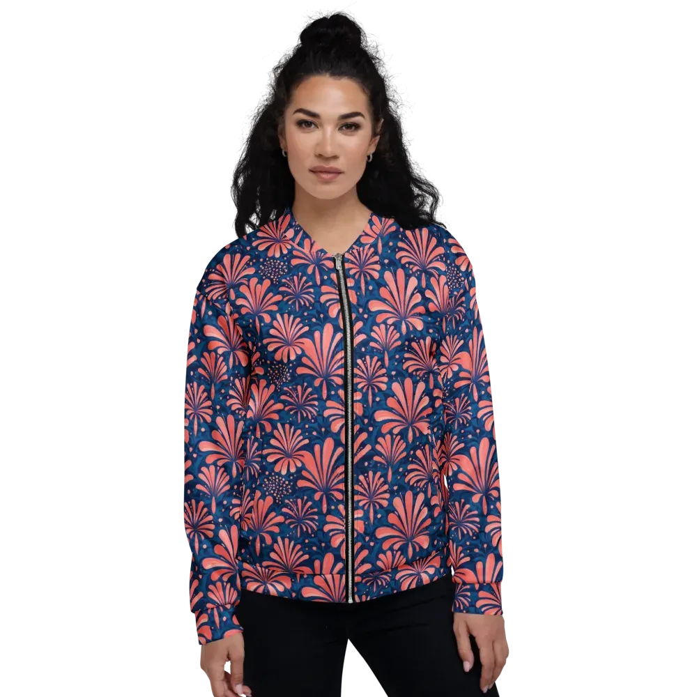 Coral Bloom Cascade on Bomber Jacket — Front