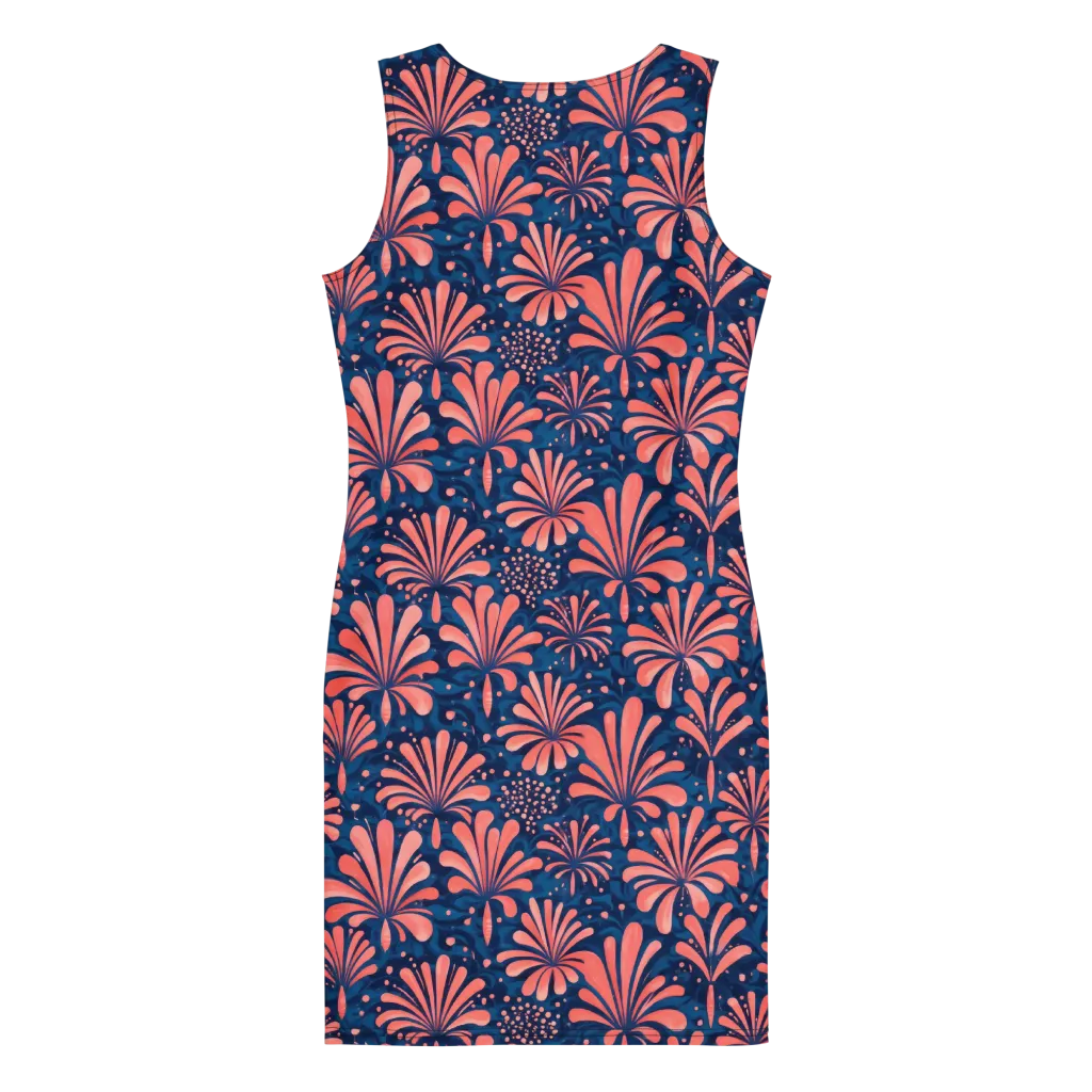 Coral Bloom Cascade on Bodycon Dress — Back