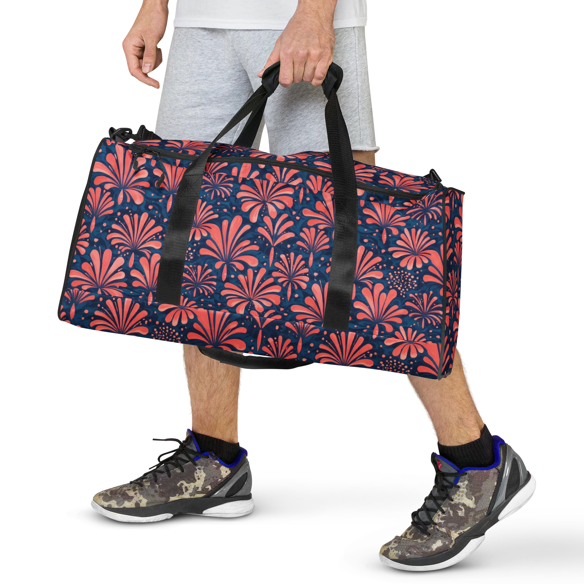 Coral Bloom Cascade on Duffle Bag — Front