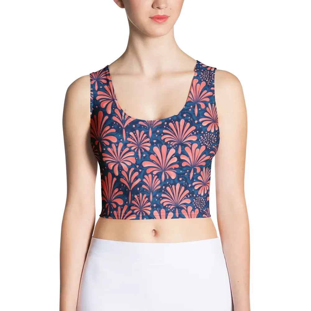 Coral Bloom Cascade on Crop Top — Front