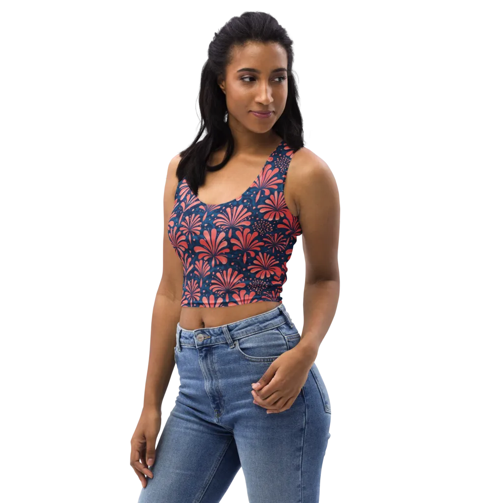 Coral Bloom Cascade on Crop Top — Left Front