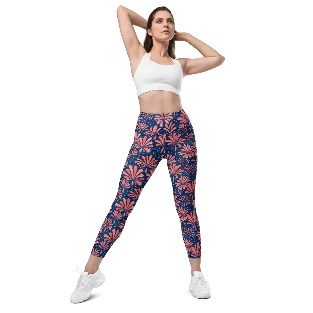 Coral Bloom Cascade on Leggings with Pockets — Front