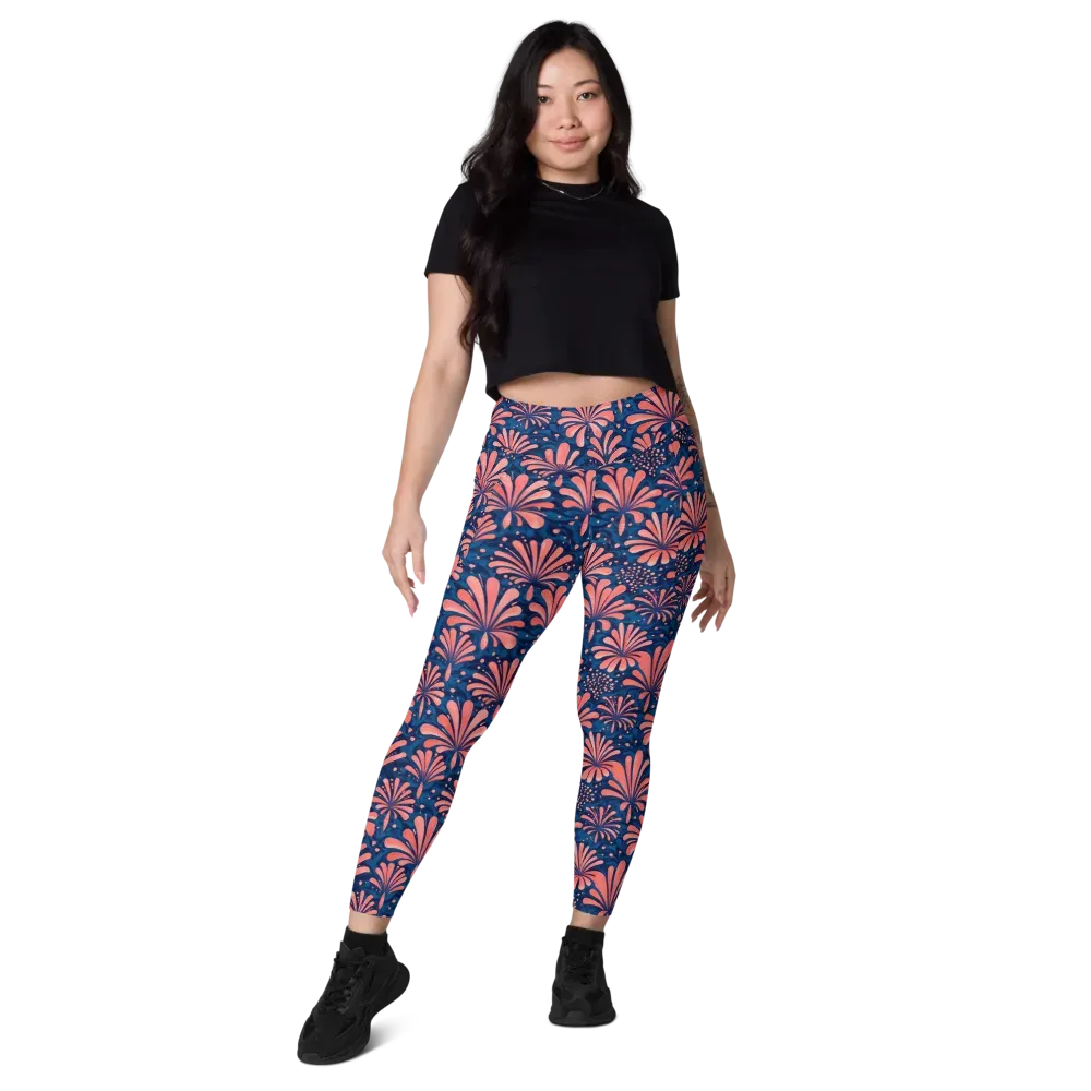 Coral Bloom Cascade on Leggings with Pockets — Front
