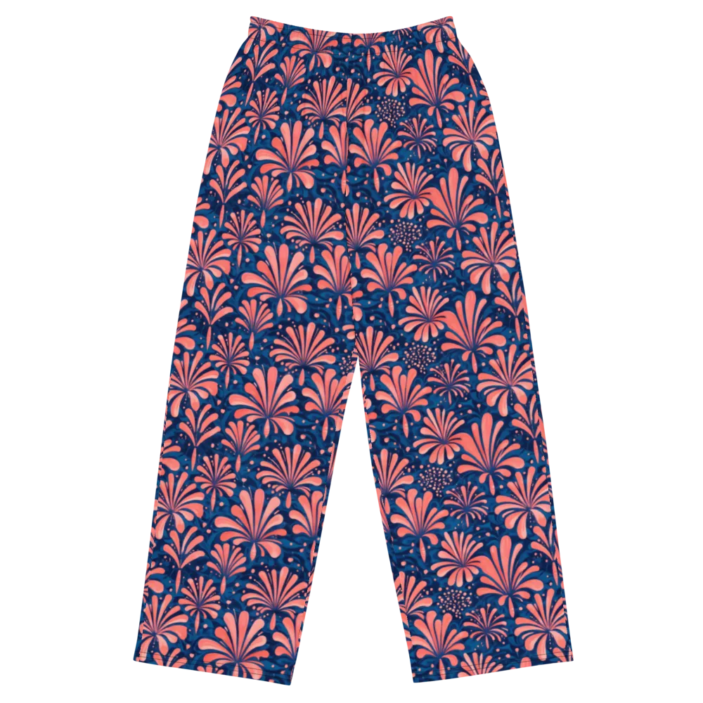 Coral Bloom Cascade on Wide-Leg Pants — Front