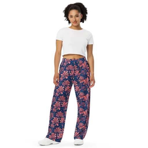 Coral Bloom Cascade on a Wide-Leg Pants