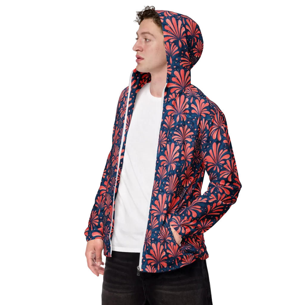 Coral Bloom Cascade on Men's Windbreaker — Left Front