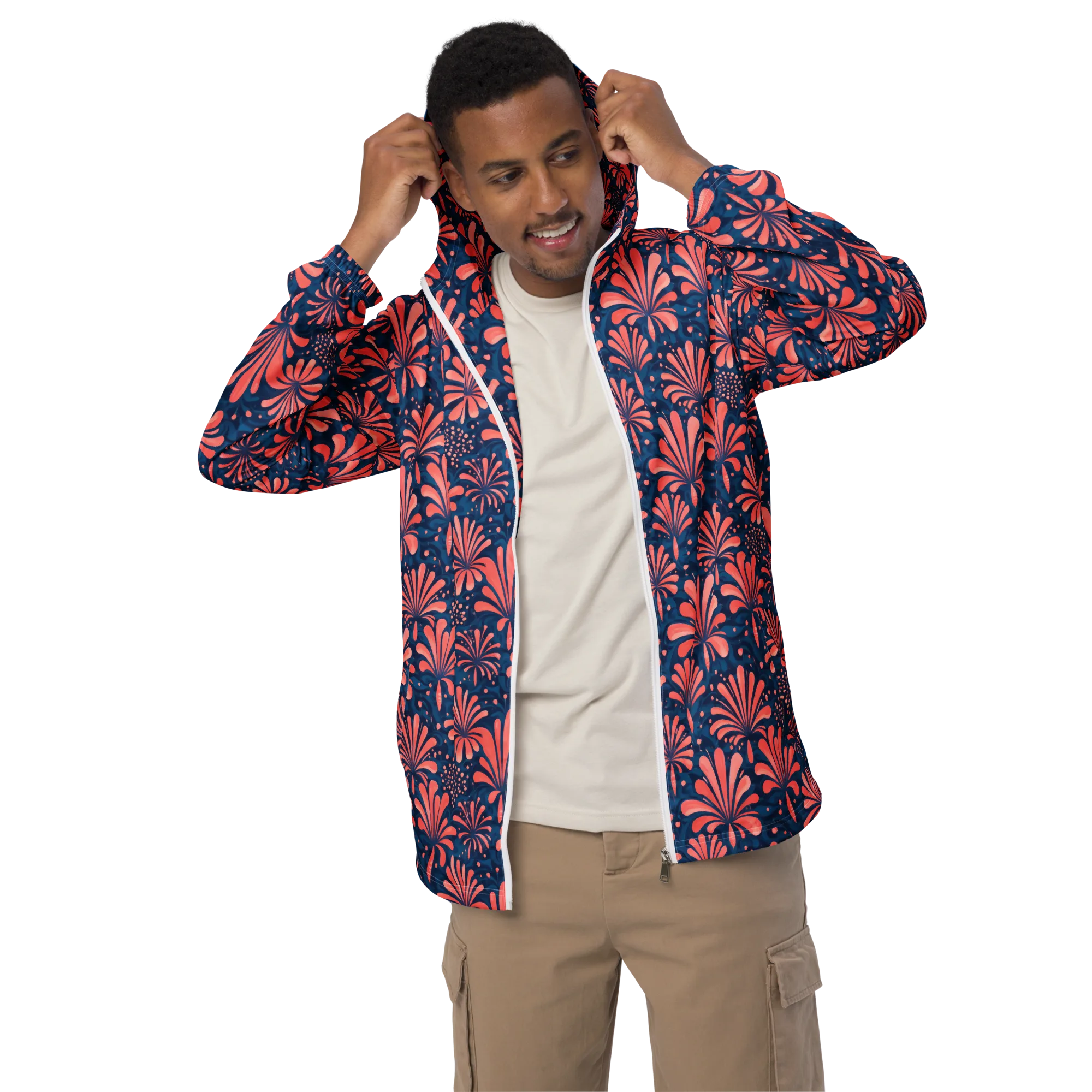 Coral Bloom Cascade on Men's Windbreaker — Front