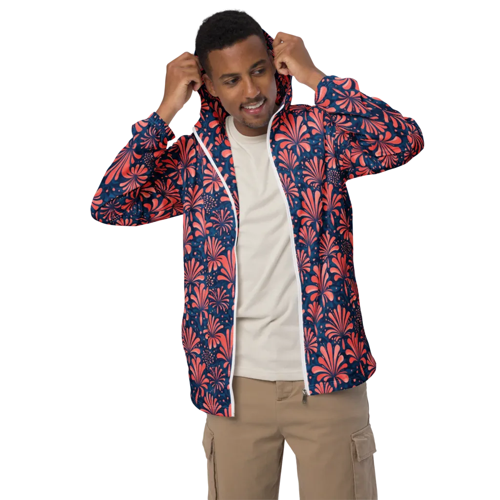 Coral Bloom Cascade on Men's Windbreaker — Front