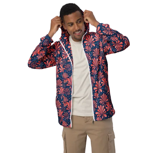 Coral Bloom Cascade on a Men's Windbreaker
