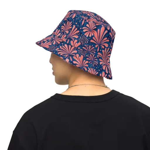 Coral Bloom Cascade on a Reversible Bucket Hat