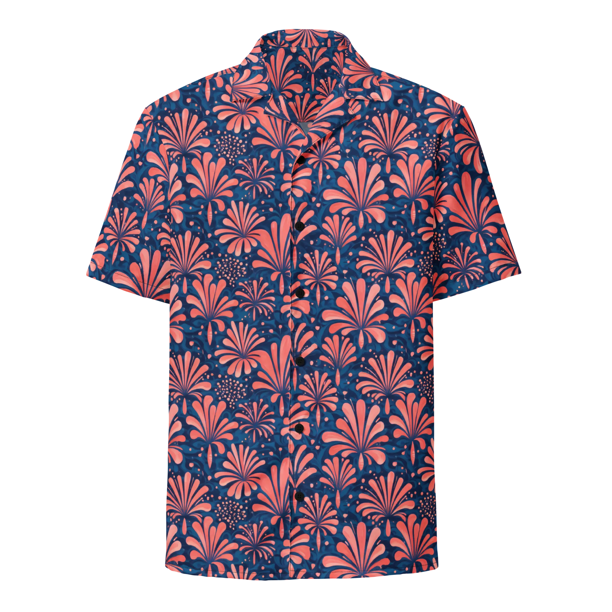 Coral Bloom Cascade on Button Shirt — Front