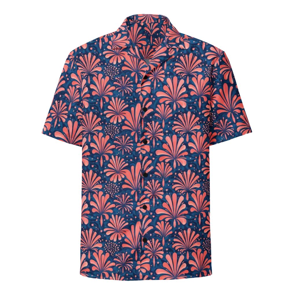 Coral Bloom Cascade on Button Shirt — Front