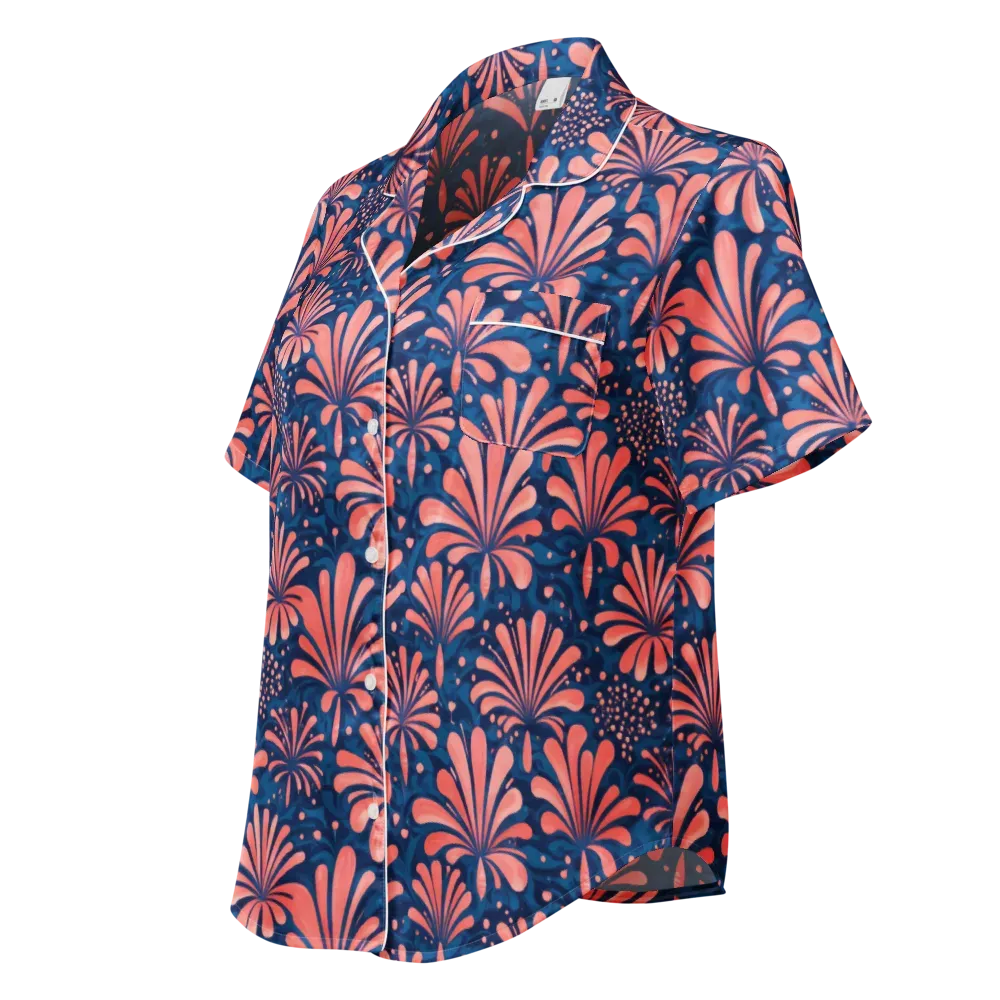 Coral Bloom Cascade on Women's Short Sleeve Pajama Top — Left Front