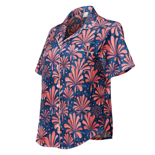 Coral Bloom Cascade on a Women's Short Sleeve Pajama Top