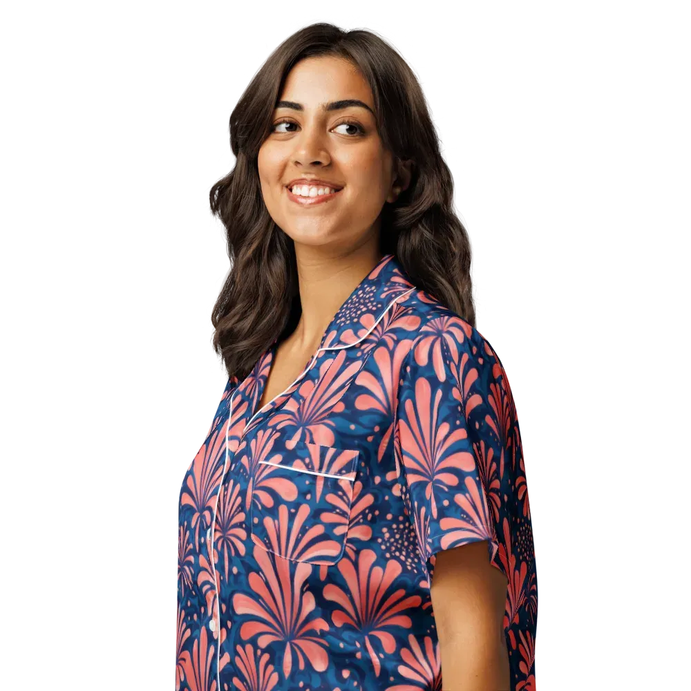 Coral Bloom Cascade on Women's Short Sleeve Pajama Top — Left Front