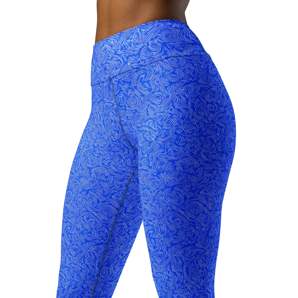 Azure Vortex on Yoga Leggings — Left Front