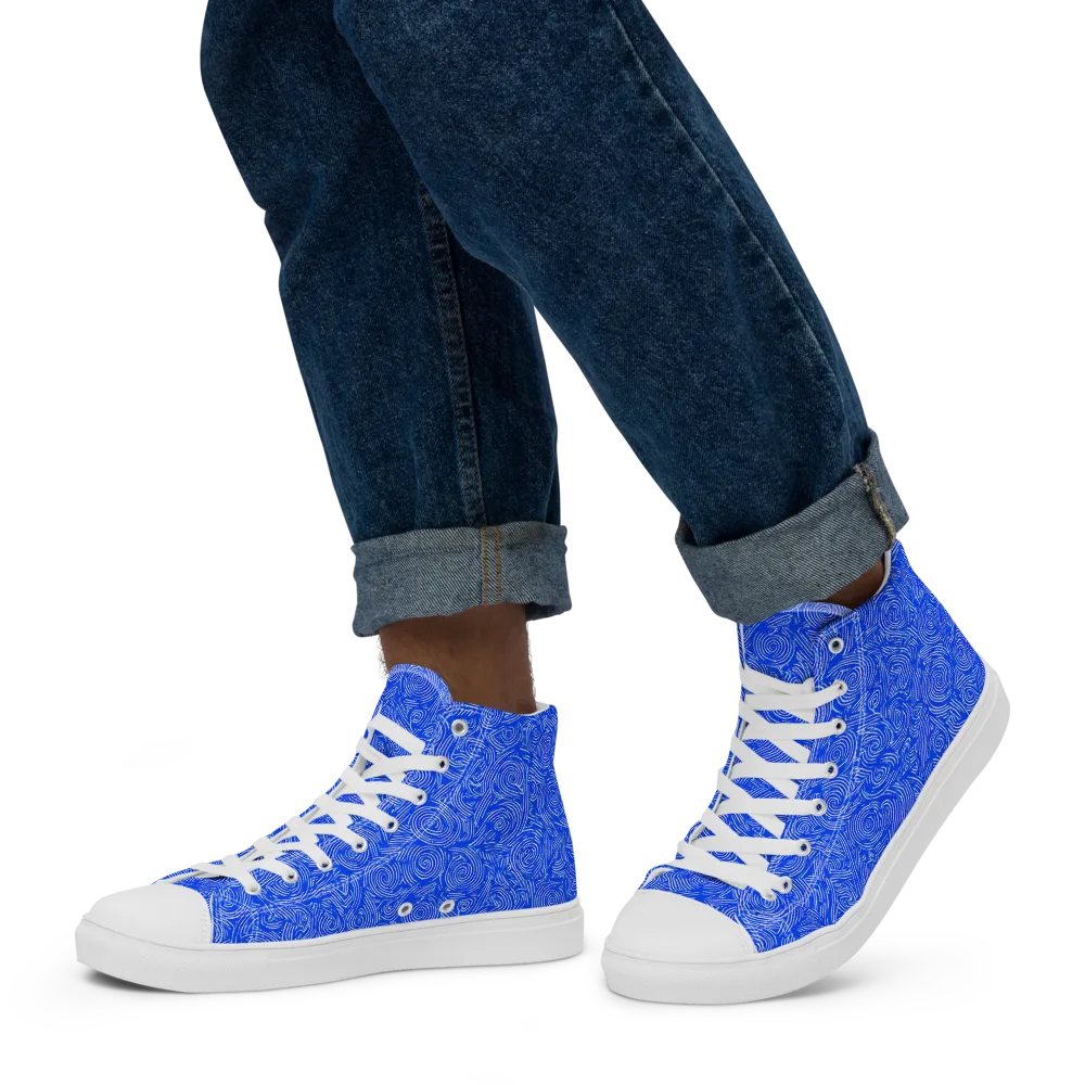 Azure Vortex on Men's High Top Canvas Shoes — Left