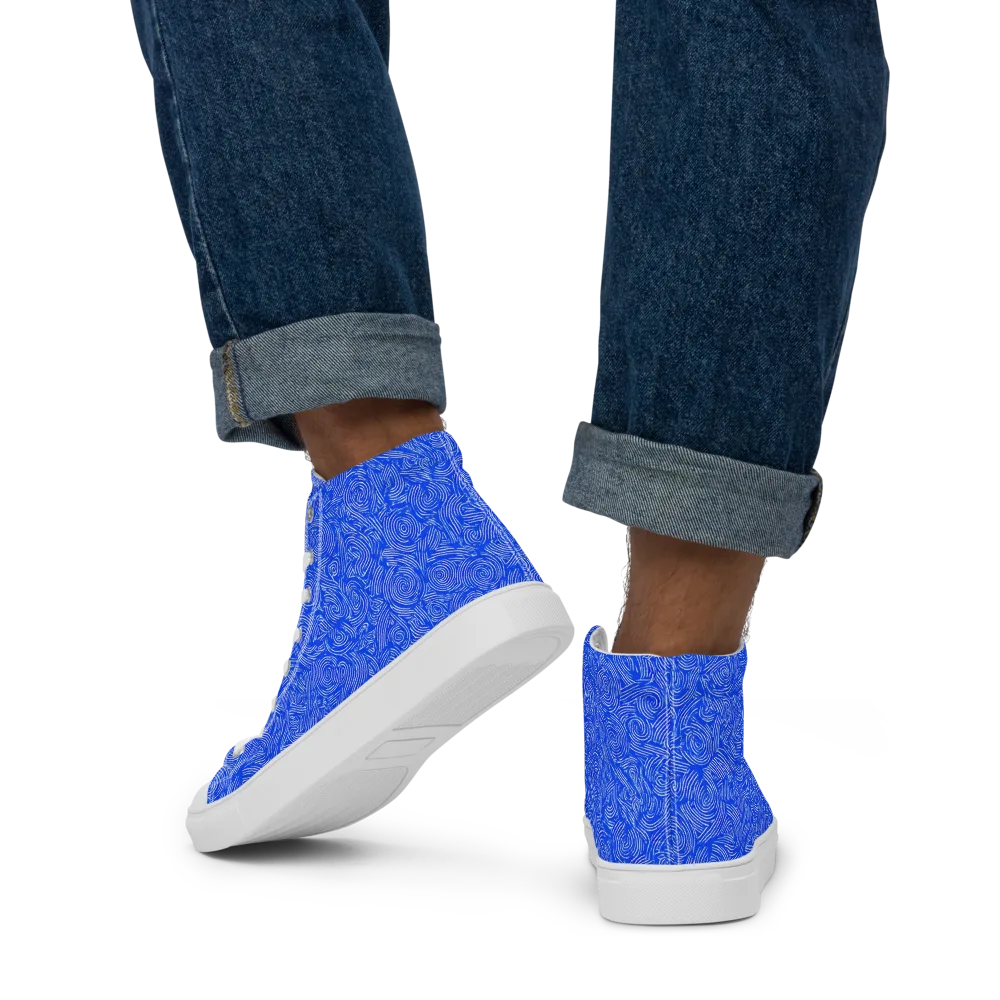 Azure Vortex on Men's High Top Canvas Shoes — Back