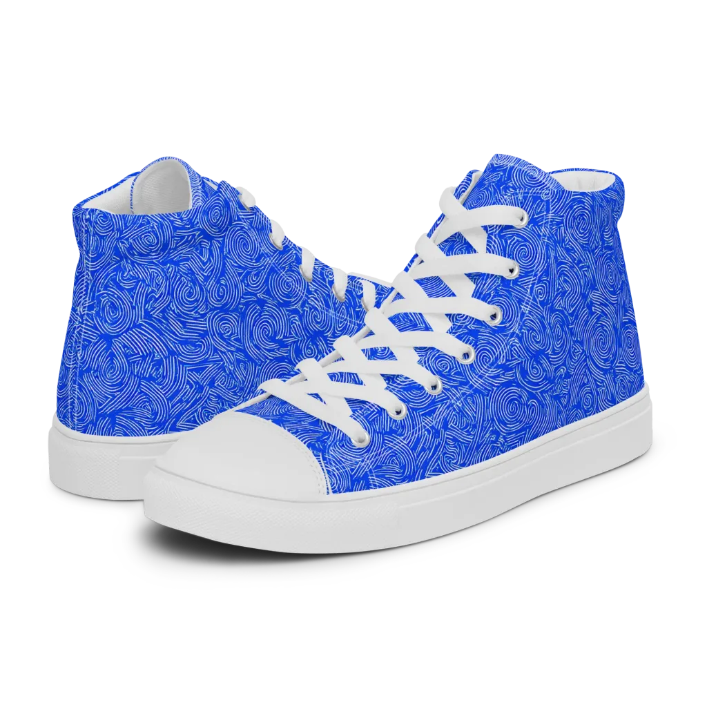 Azure Vortex on Women's High Top Canvas Shoes — Left
