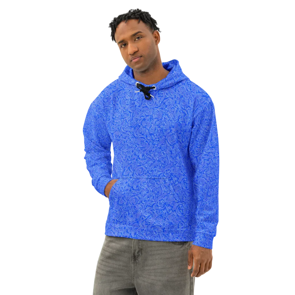 Azure Vortex on Cotton Hoodie — Left Front