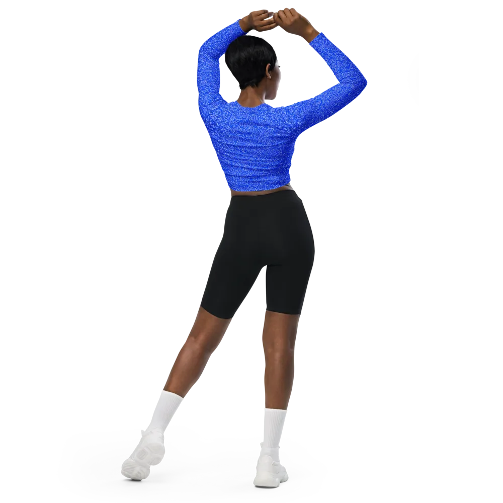 Azure Vortex on Long Sleeve Crop Top — Back