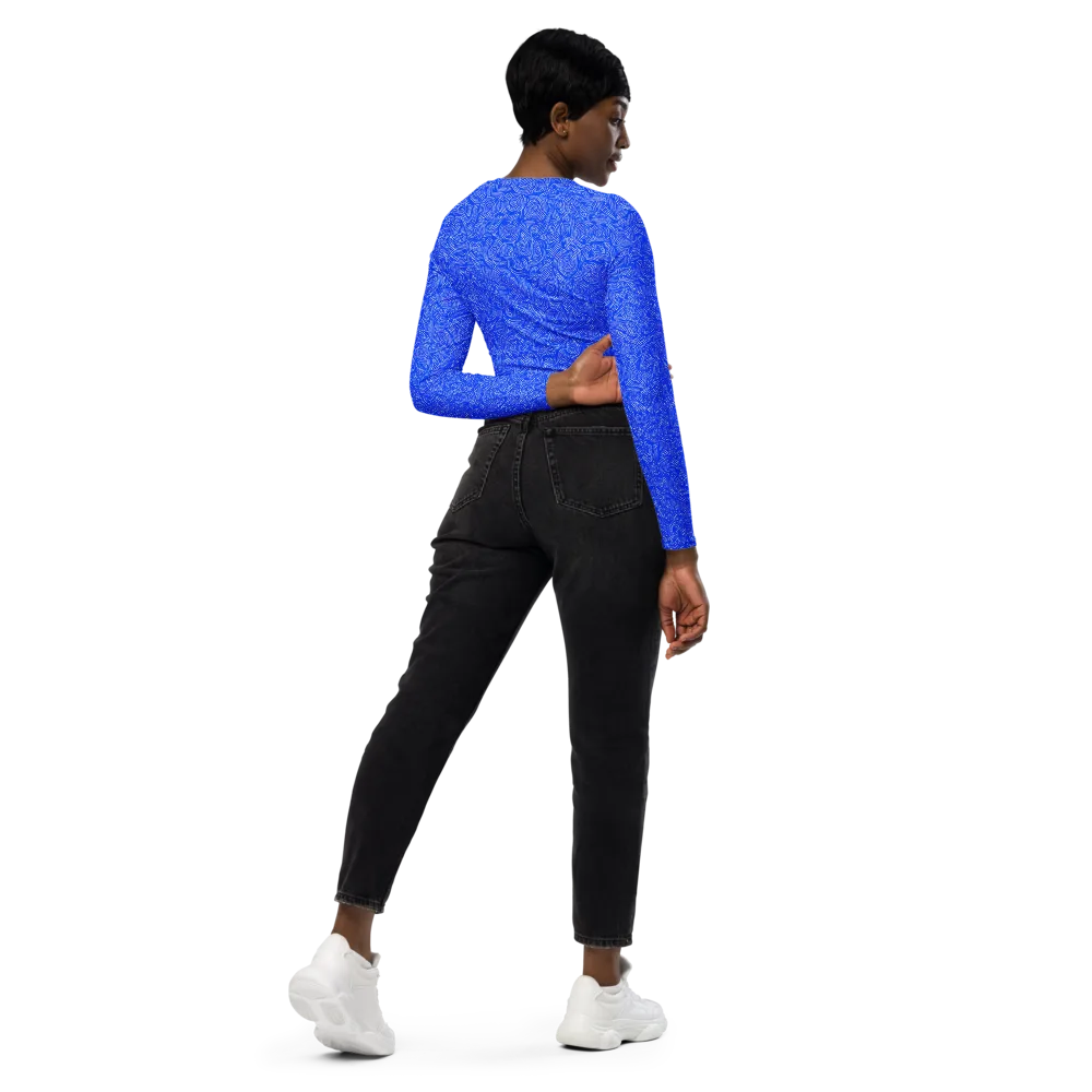 Azure Vortex on Long Sleeve Crop Top — Right Back