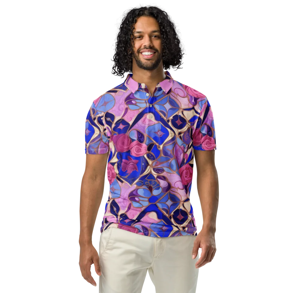 Royal Rose Mosaic on Men's Slim Fit Polo Shirt — Front