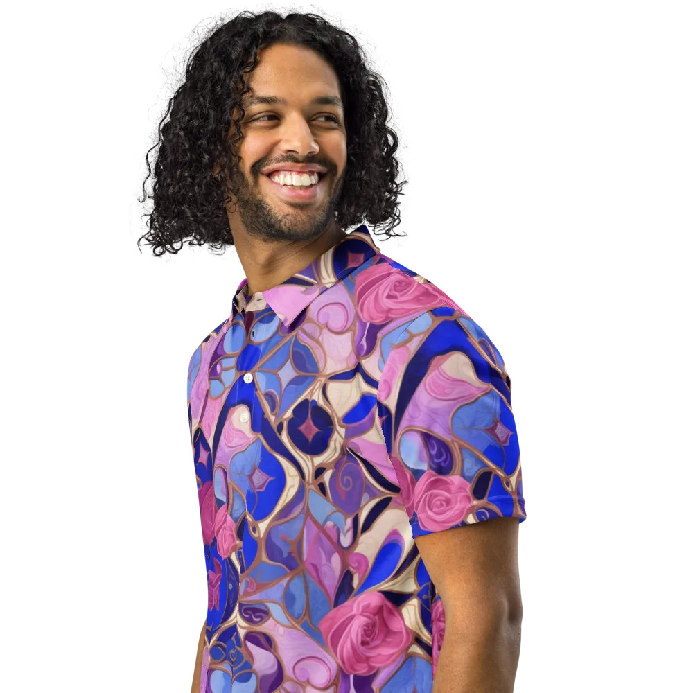 Royal Rose Mosaic on Men's Slim Fit Polo Shirt — Left Front