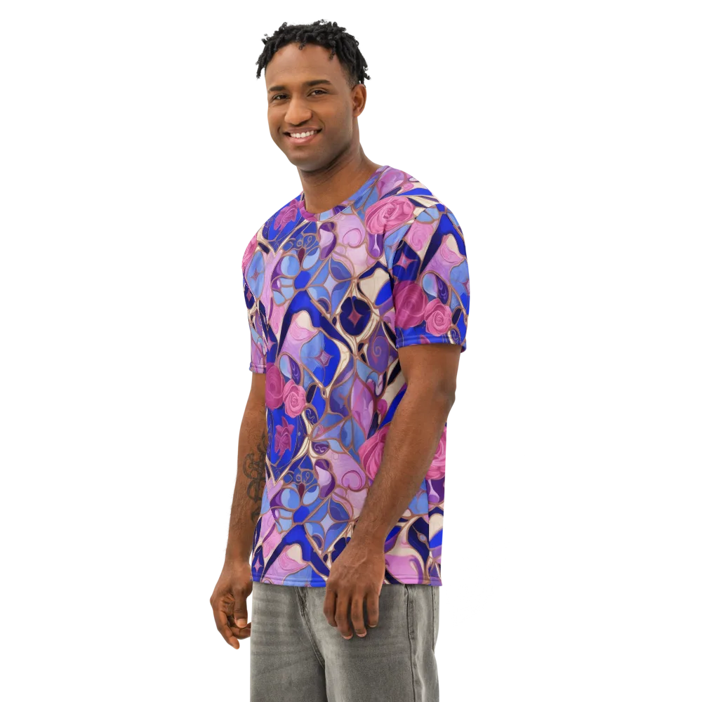 Royal Rose Mosaic on Men's Cotton Crew Neck T-Shirt — Left Front