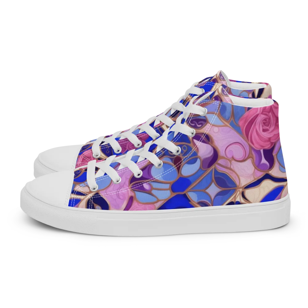 Royal Rose Mosaic on Men's High Top Canvas Shoes — Left