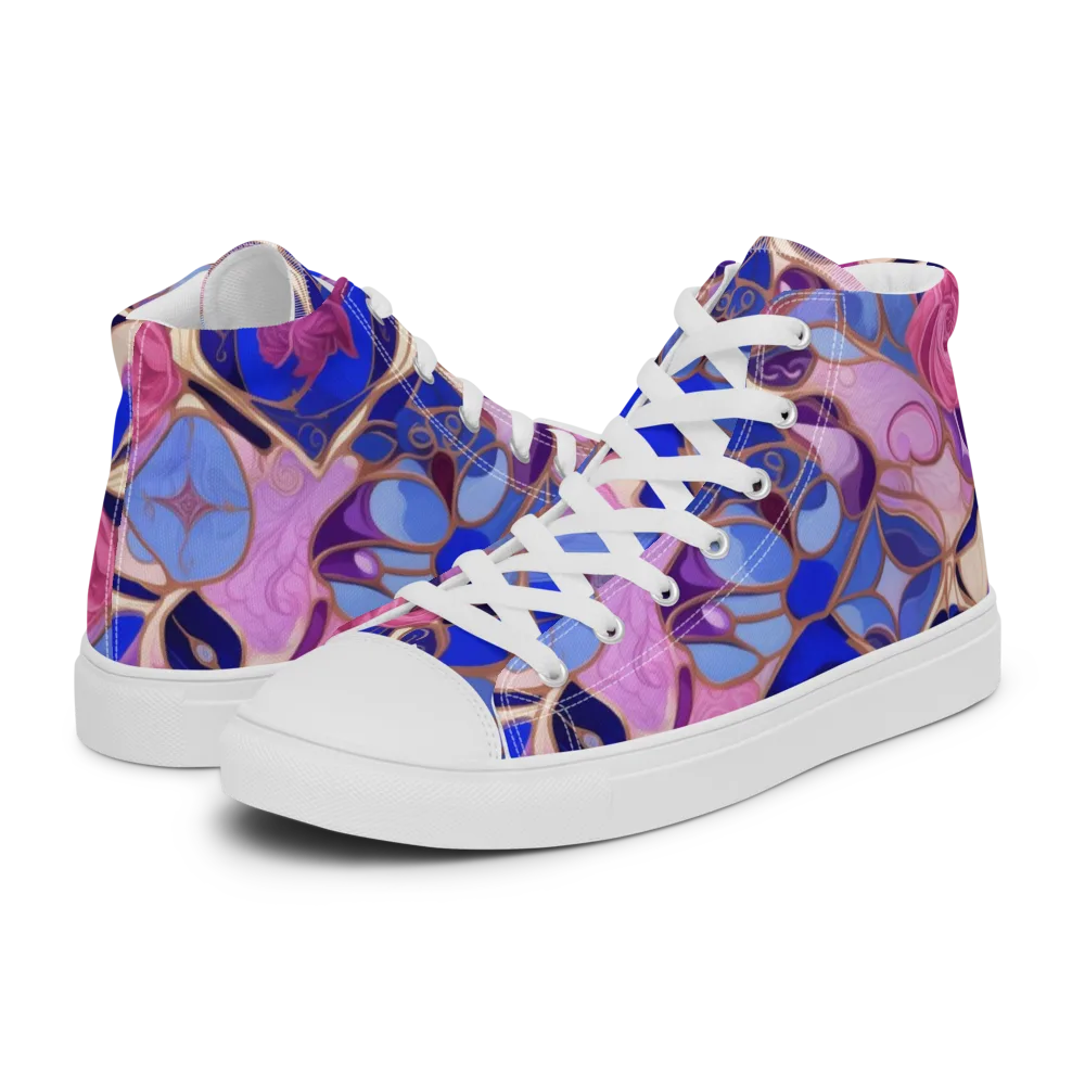 Royal Rose Mosaic on Men's High Top Canvas Shoes — Left