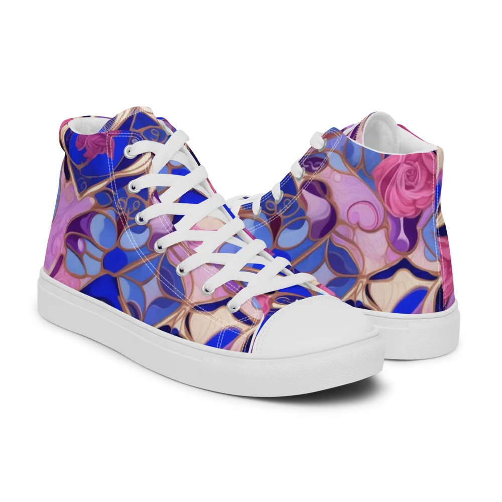 Royal Rose Mosaic on Men's High Top Canvas Shoes — Right