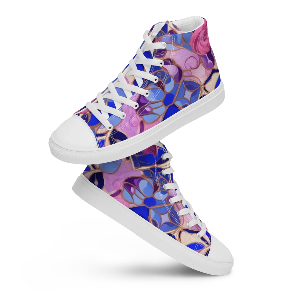 Royal Rose Mosaic on Men's High Top Canvas Shoes — Front