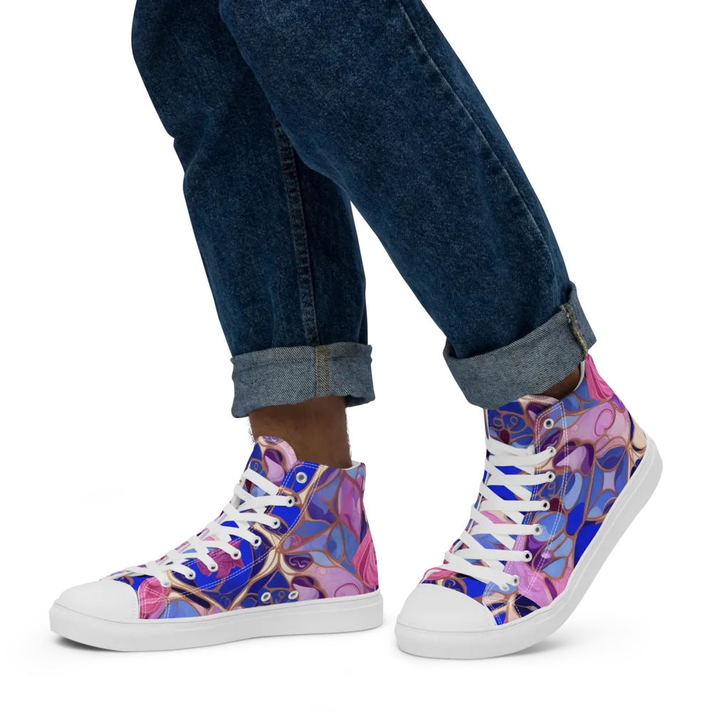 Royal Rose Mosaic on Men's High Top Canvas Shoes — Left