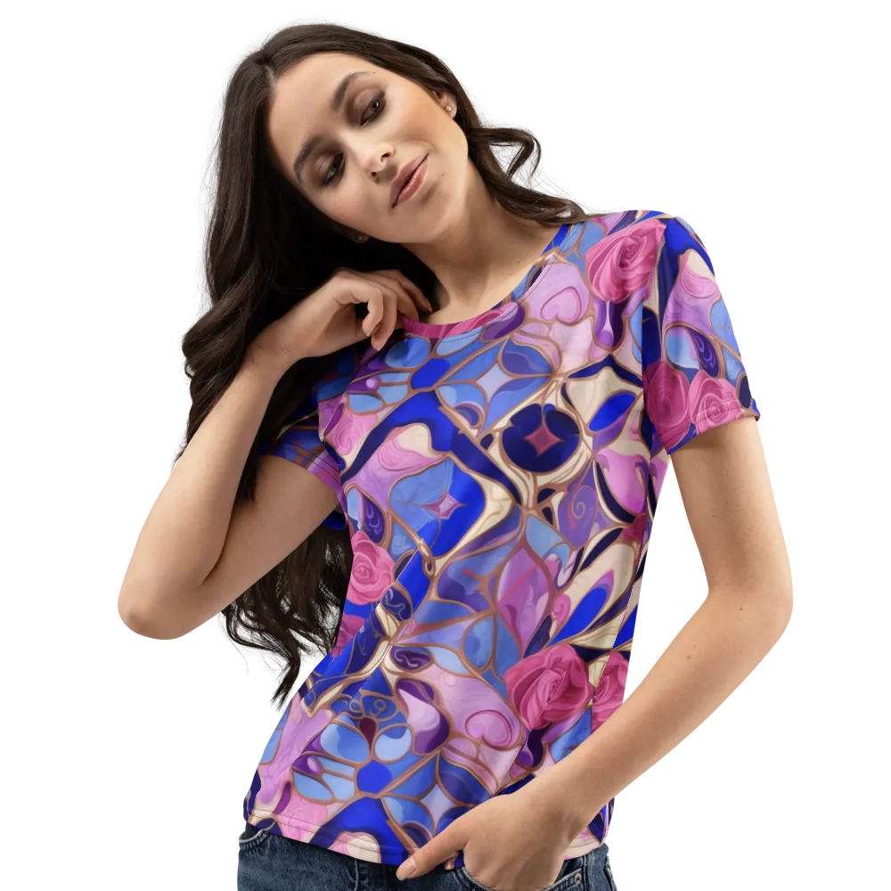 Royal Rose Mosaic on Women's Crew Neck T-Shirt — Left Front
